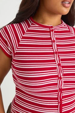 boohoo Haut boutonné rayé à manches cap<Femme Looks Preppy|Tops