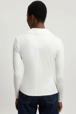 Haut à Boutons Col Chemise en Jersey Côtelé Viscose Manches Longues