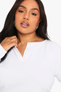 Haut boxy en coton Henley boutonné