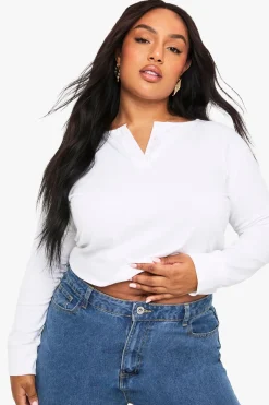 Haut boxy en coton Henley boutonné