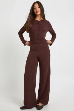 boohoo Haut boxy en côtes pailletées avec bouton doré<Femme Looks Chocolat|Tops