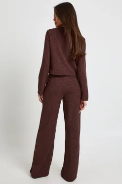 boohoo Haut boxy en côtes pailletées avec bouton doré<Femme Looks Chocolat|Tops