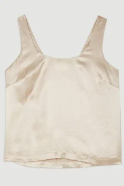 Haut à bretelles en satin tissé de viscose premium