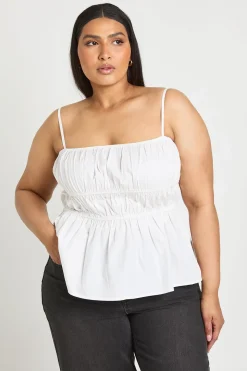 Haut À Bretelles Froncé En Popeline Grande Taille