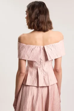 Haut Bustier Bandeau En Twill Texturé Ajusté