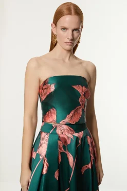 Haut Bustier Froncé À Panneaux En Jacquard Fleuri Tissé Tall