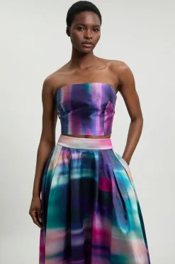 Haut Bustier Tissé En Sergé Jacquard À Imprimé Flou