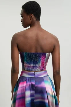 Haut Bustier Tissé En Sergé Jacquard À Imprimé Flou