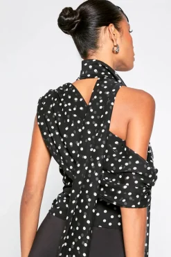 Haut Cache-Cœur Asymétrique en Mousseline à Pois