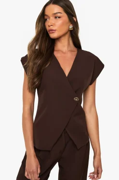 boohoo Haut Cache-cœur À Bouton Doré<Femme Tops