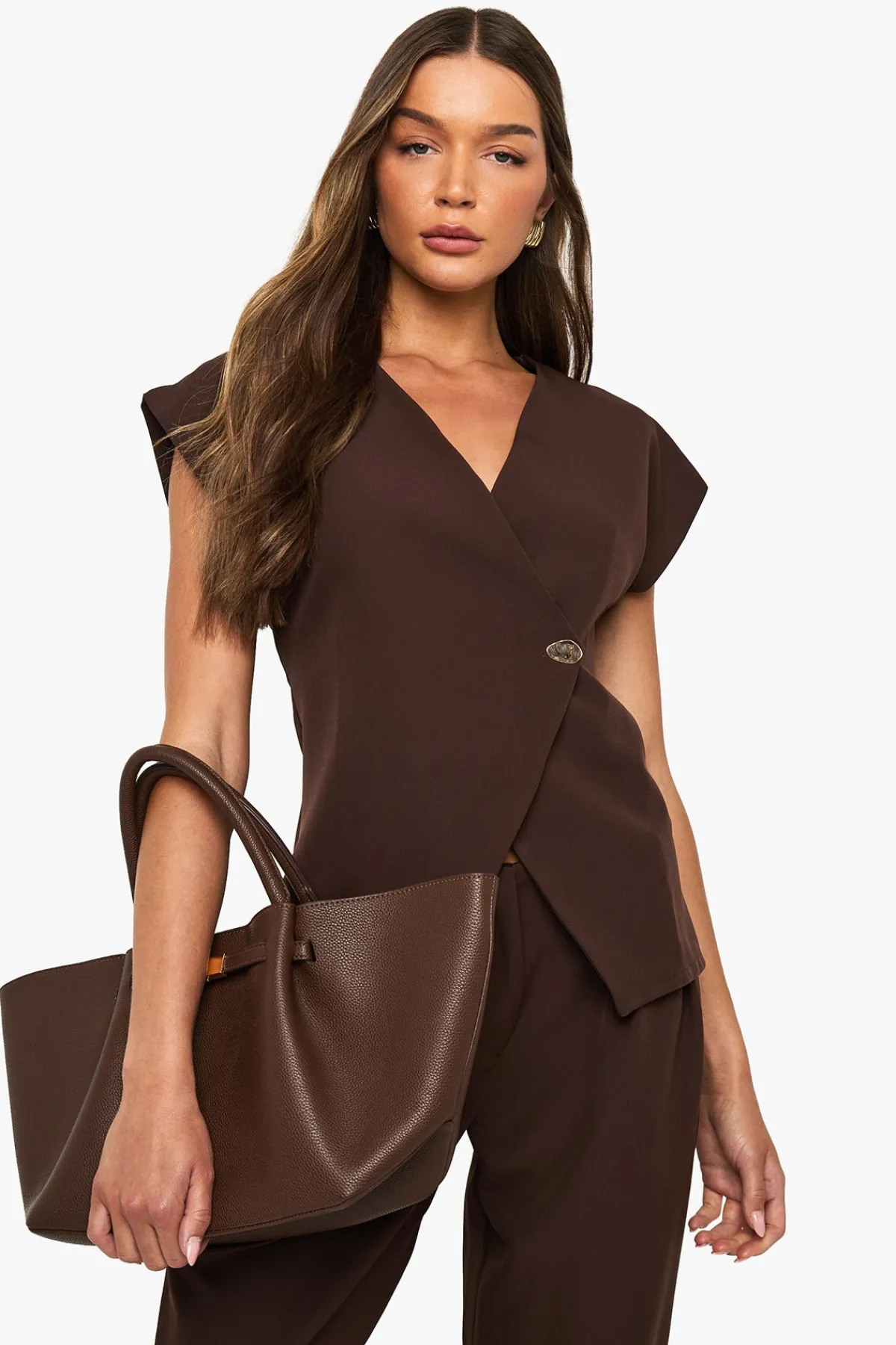 boohoo Haut Cache-cœur À Bouton Doré<Femme Tops