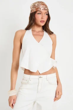 boohoo Haut Cache-cœur À Col Licou Aspect Lin<Femme Tops