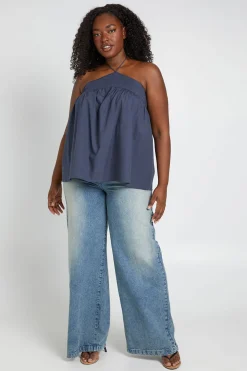Haut Cache-cœur Grande Taille Col Licou À Smocks