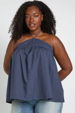 Haut Cache-cœur Grande Taille Col Licou À Smocks