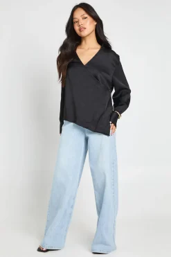 boohoo Haut Cache-cœur À Manches Longues Petite Taille<Femme Tops