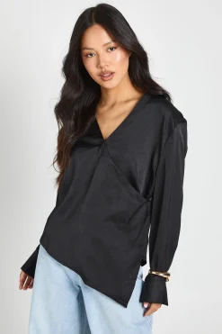 boohoo Haut Cache-cœur À Manches Longues Petite Taille<Femme Tops