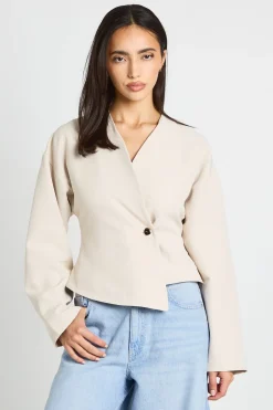 boohoo Haut Cache-cœur À Manches Longues Avec Bouton Doré<Femme Tops
