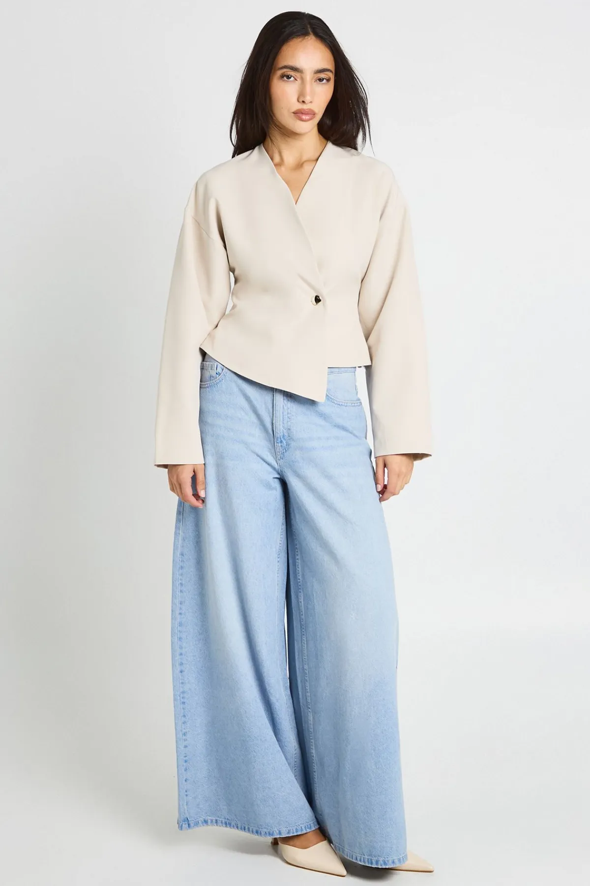 boohoo Haut Cache-cœur À Manches Longues Avec Bouton Doré<Femme Tops