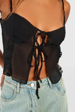 boohoo Haut Cami court à bretelles avec bordure en dentelle et détail noué<Femme Satin Et Dentelle|Tops