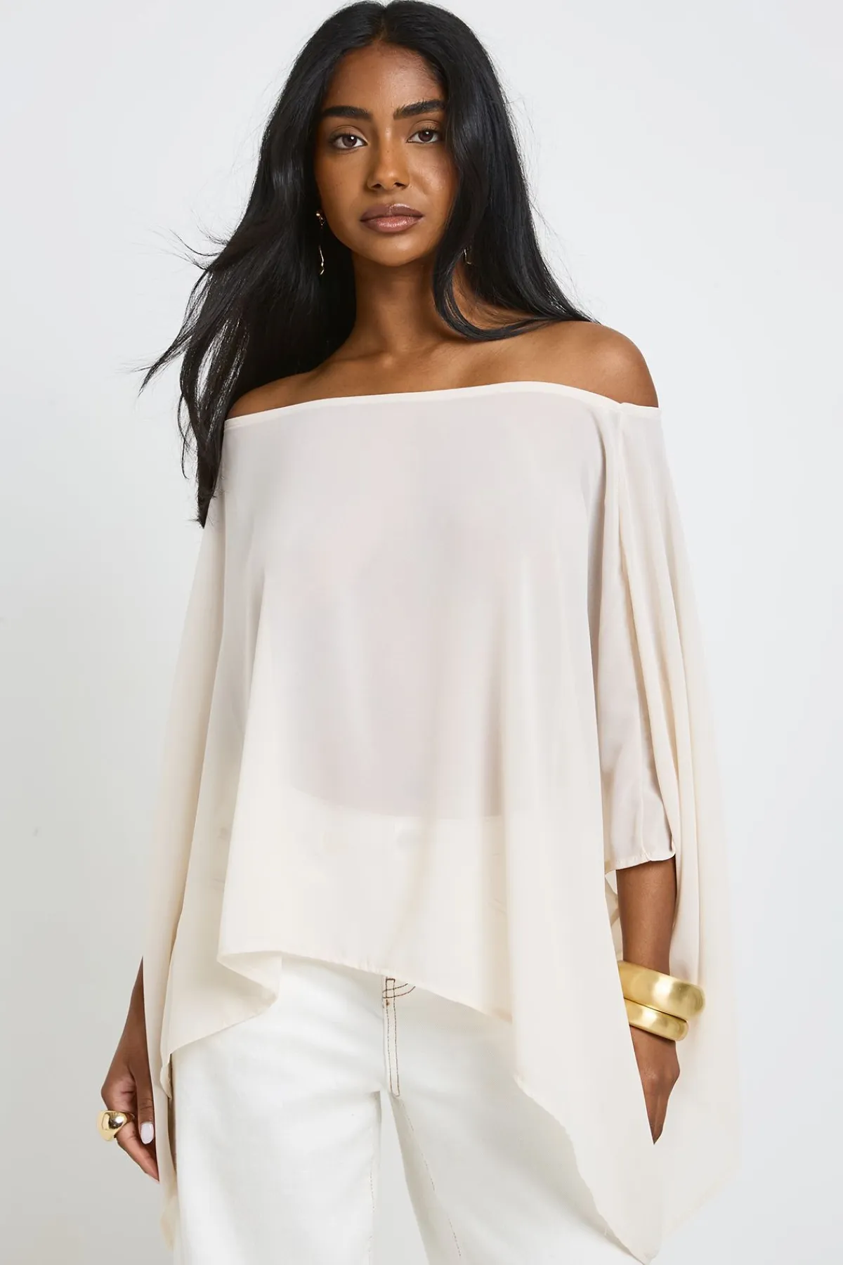 boohoo Haut Cape En Mousseline À Épaules Dénudées<Femme Tops