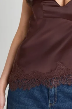 Haut Caraco En Dentelle Satiné À Liens Dans Le Dos