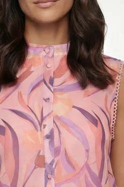 Haut Caraco En Organza Fleuri Avec Détails Plissés