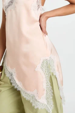 Haut Caraco En Satin À Dentelle Et Ourlet Asymétrique
