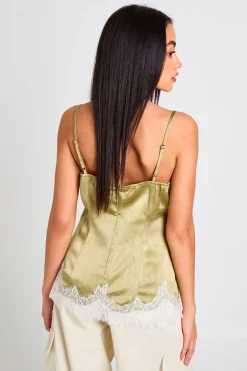 Haut Caraco En Satin Martelé Avec Finition Dentelle