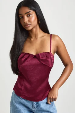 boohoo Haut Caraco En Satin Texturé Froncé<Femme Satin Et Dentelle|Tops