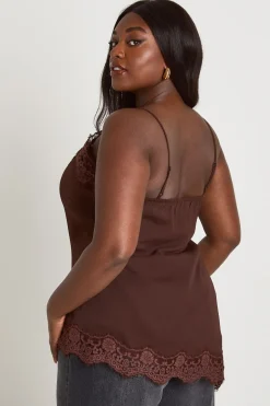 Haut Caraco Grande Taille En Mousseline Asymétrique Avec Bordure En Dentelle