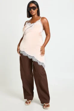 Haut Caraco Grande Taille En Satin À Ourlet Asymétrique Et Dentelle