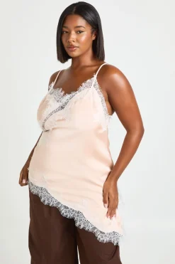 Haut Caraco Grande Taille En Satin À Ourlet Asymétrique Et Dentelle