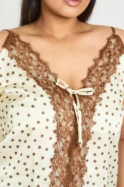 Haut Caraco Grande Taille Satin À Pois Avec Dentelle Et Lien Noué