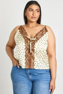 Haut Caraco Grande Taille Satin À Pois Avec Dentelle Et Lien Noué