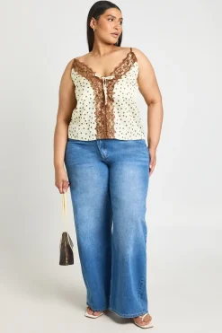Haut Caraco Grande Taille Satin À Pois Avec Dentelle Et Lien Noué