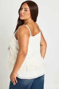 boohoo Haut Caraco Grande Taille À Volants Superposés Et Dentelle<Femme Satin Et Dentelle|Tops