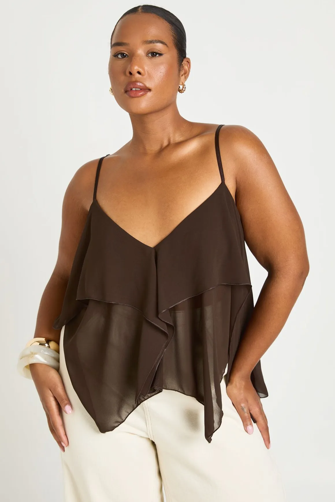 Haut Caraco Grande Taille À Volants Et Bretelles