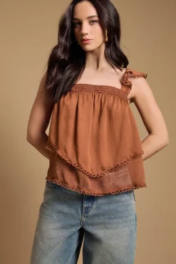 Oasis Haut Caraco Western À Manches À Volants Étagés<Femme Looks Chocolat|Tops