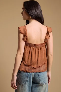 Oasis Haut Caraco Western À Manches À Volants Étagés<Femme Looks Chocolat|Tops