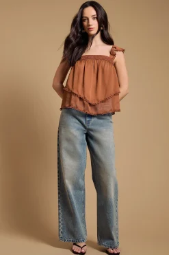 Oasis Haut Caraco Western À Manches À Volants Étagés<Femme Looks Chocolat|Tops