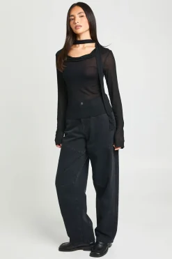 boohoo Haut Col Bénitier En Maille Transparente Avec Lien Noué<Femme Tops