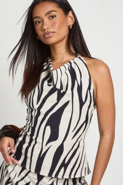 boohoo Haut Col Bénitier Imprimé Effet Lin<Femme Zebra Print|Tops
