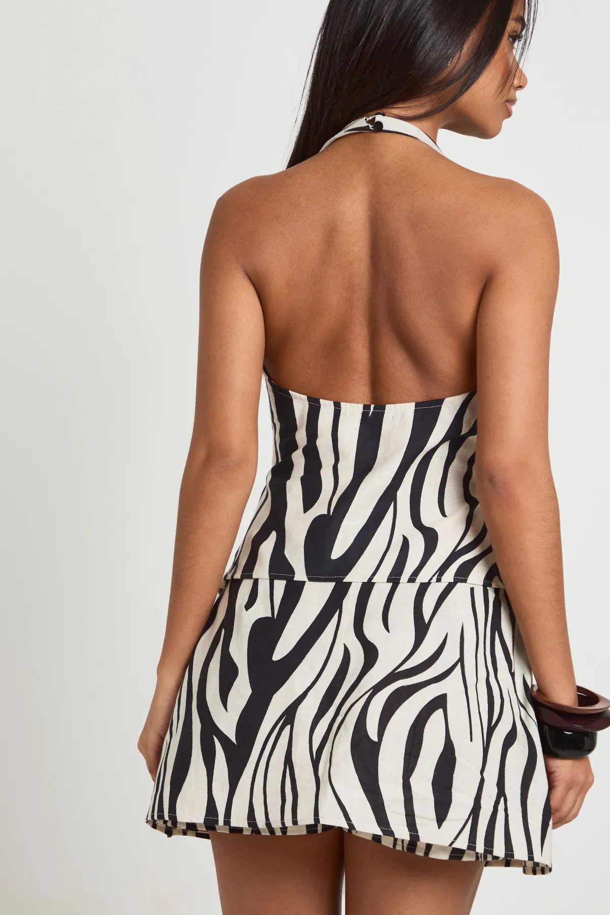 boohoo Haut Col Bénitier Imprimé Effet Lin<Femme Zebra Print|Tops