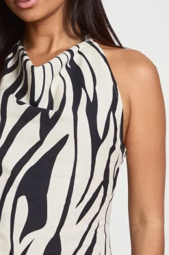 boohoo Haut Col Bénitier Imprimé Effet Lin<Femme Zebra Print|Tops