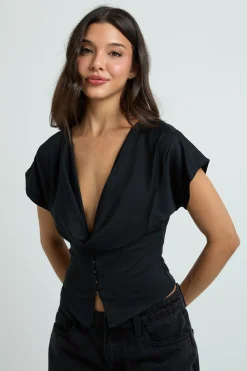 boohoo Haut Col Bénitier À Manches Chauve-souris Avec Agrafes<Femme Tops