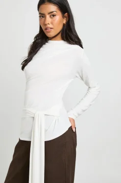 boohoo Haut à Col Bénitier Manches Longues avec Ceinture à Nouer<Femme Tops