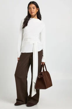 boohoo Haut à Col Bénitier Manches Longues avec Ceinture à Nouer<Femme Tops