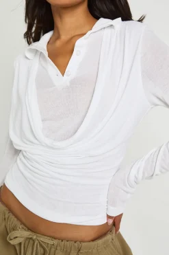 boohoo Haut À Col Drapé Double Épaisseur<Femme Tons Neutres|Tops