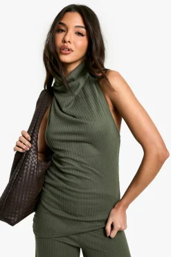 boohoo Haut à col foulard côtelé brossé – ensemble coordonné<Femme Tops