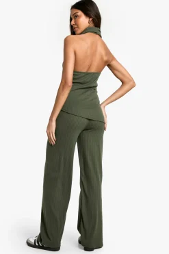 boohoo Haut à col foulard côtelé brossé – ensemble coordonné<Femme Tops